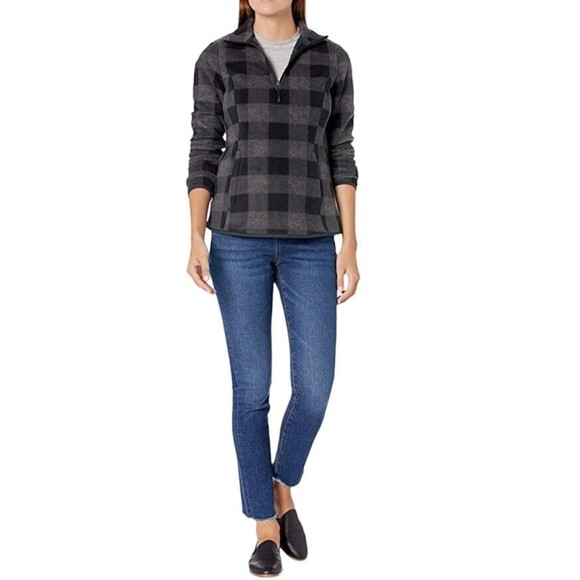 New Womens Plaid Pullover Sweater Size XL Classic Fit Quarter Zip Polar Fleece - Picture 5 of 8